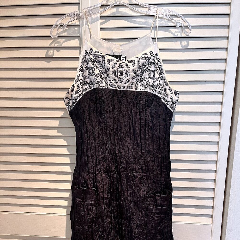 Nicole Miller Collection black white sequin embroidery slip dress SM
